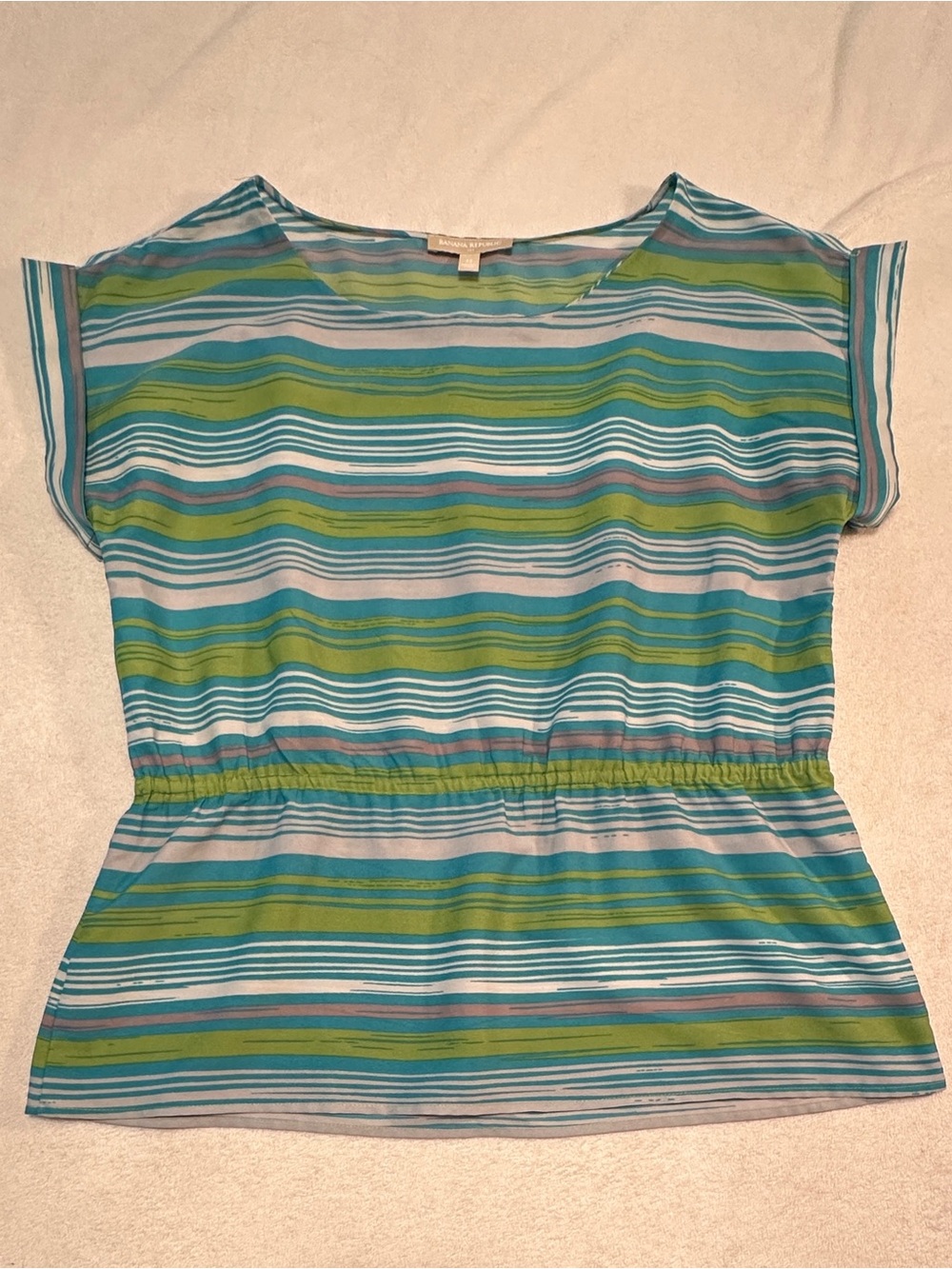 Banana Republic Striped Short-Sleeve Peplum Top - Teal, Green, Blue